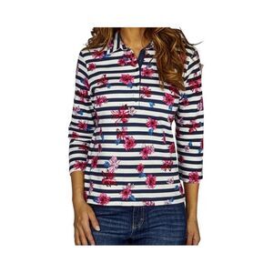 RABE FLORAL & STRIPE PATTERN POLO SHIRT